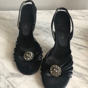 Yves Saint Laurent Black Satin Slingback Heels